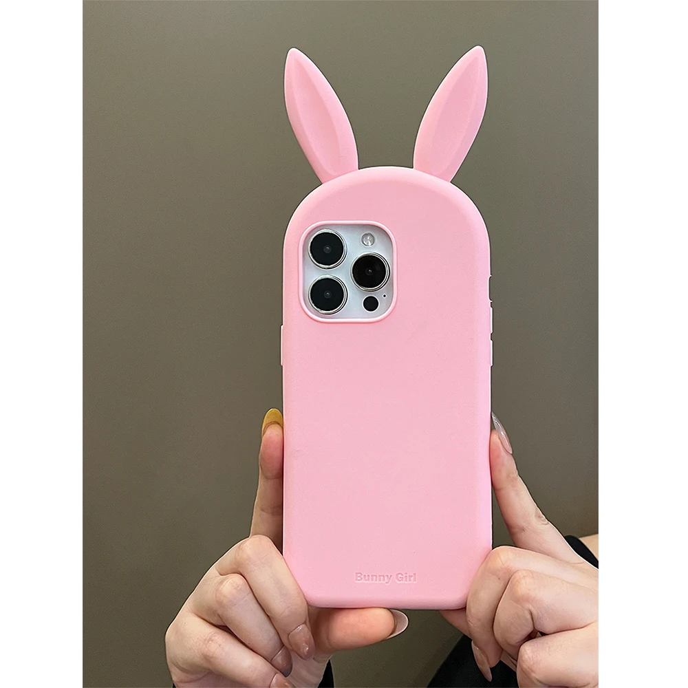 

Cute 3D Bunny Rabbit Ear Silicone Phone Case for IPhone 13 14 15 16 Pro Max Japan Ins Funny Cartoon Shockproof Back Cover Case