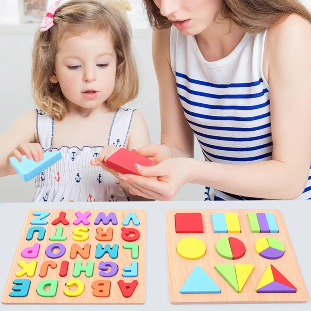 2 set di lettere, numeri, puzzle, forme geometriche, smistamento, apprendimento educativo, blocchi coordinati a forma di legno per bambini