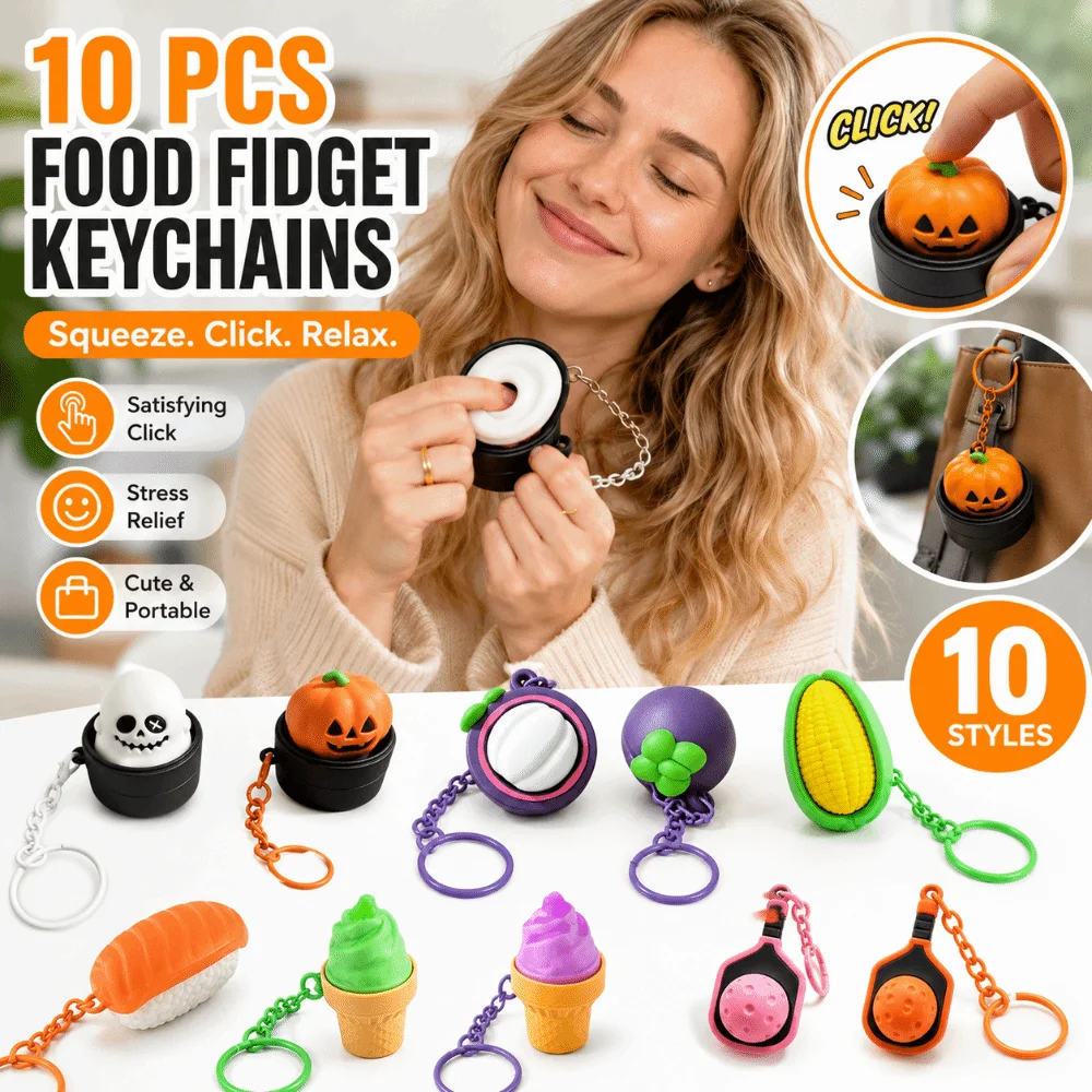 Cartoon Calming Keychain Keys Finger Button Pumpkin Ghost Anti-stress Toy Pendant Bag Charms 3D Printed Foods Clicker Key Chain