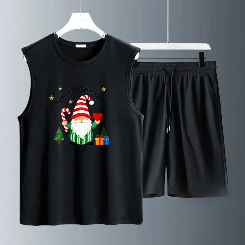 أطقم قمصان بدون أكمام للرجال طقم سويت شيرت رجالي من البوليستر بأكمام قصيرة + شورت موضة Summe طقم شاندال رجالي يسمح بمرور الهواء