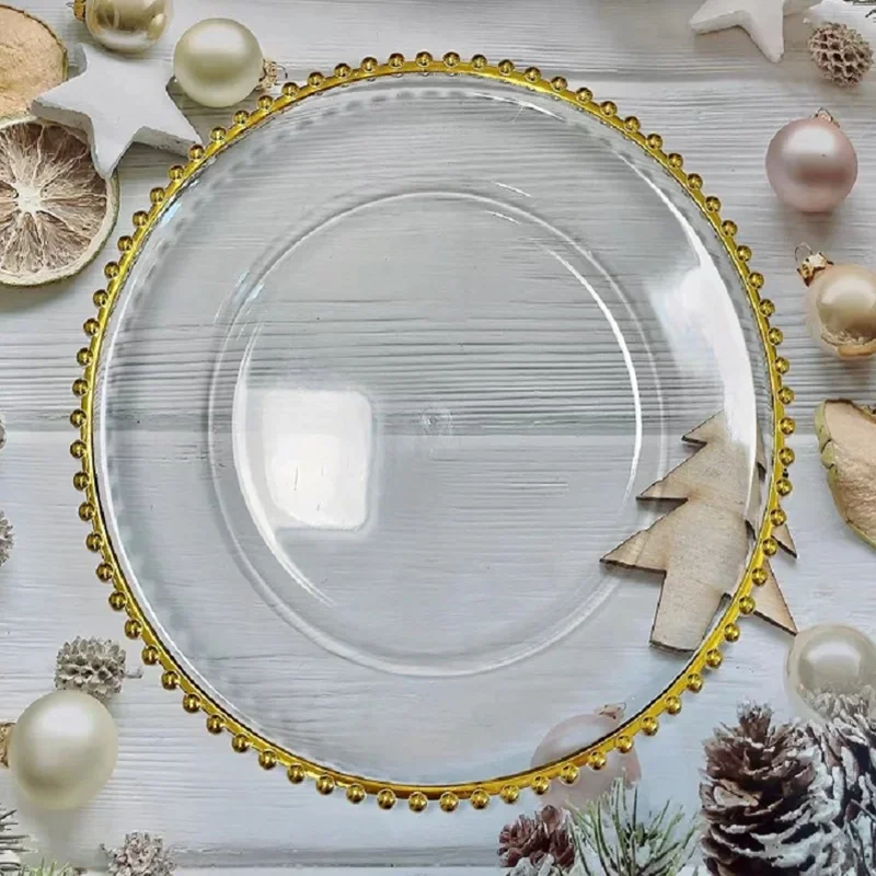 50Pcs Clear Charger Plates 13 Inch Plastic Round Dinner Plates Beaded Rim Dinner Table Decorative Plates Wedding Party Decor
