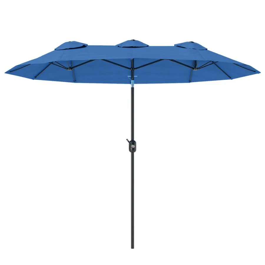 Doublesided Patio Umbrella 9.5' Outdoor Umbrella with Push Button Tilt and Crank 3 Air Vents and 12 Ribs Navy Blue