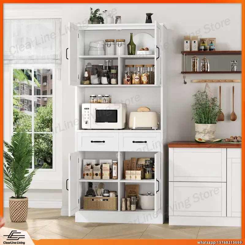 180cm Kitchen Storage Wardrobe with Worktop 4 Doors 2 Drawers High Cabinet Multi Purpose Utility Cabinet for Laboratory