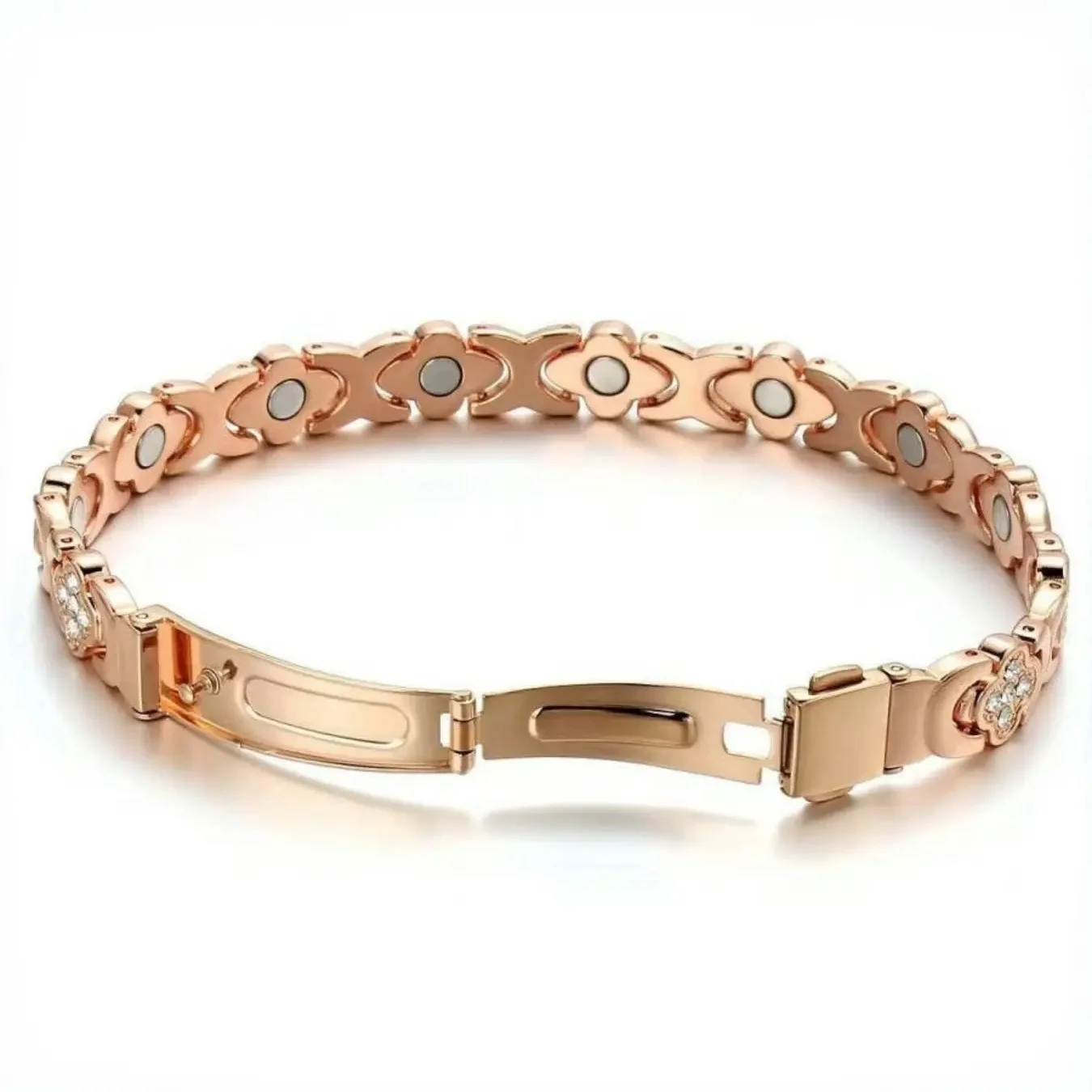 

Ultra Strength Magnetic Therapy Bracelet for Women Pure Copper with Neodymium Magnets Sparkling Cubic Zirconia Adjustable Infinite Clover Pain Relief Jewelry