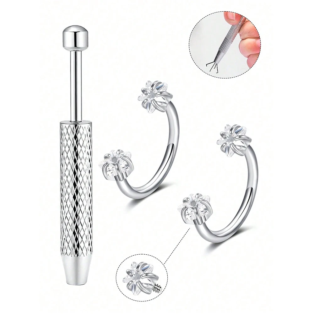 18G 2 Stück Hufeisen-Nasenringe mit 1 Stück Piercing Taper Ball Grabber, Edelstahl Doppel-Zirkonia-Nasenbolzen – Detail 8