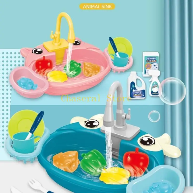 E7CE Kids Lavagem louça elétrica tocando brinquedo Finque acessórios lavagem cozinha cozinha