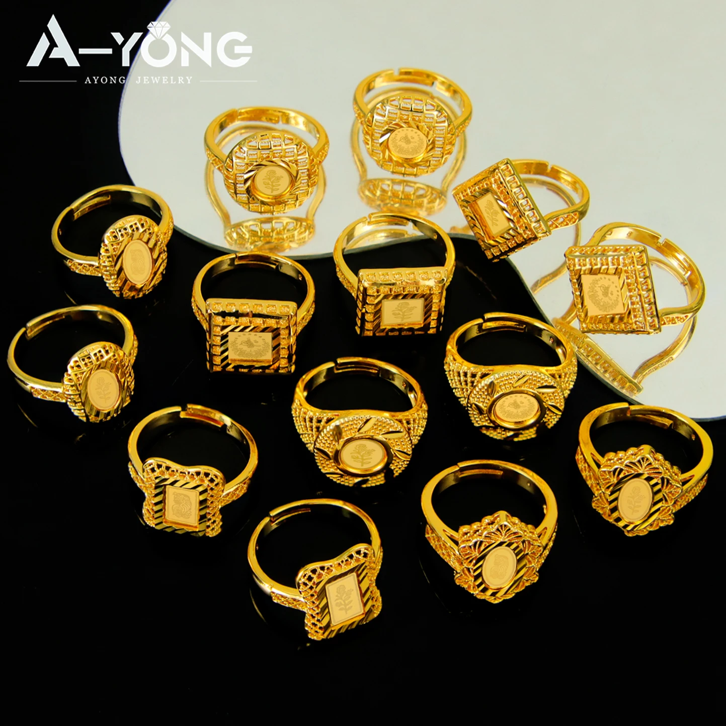 Algeria Bridal Vintage Rings 21k Gold Plated Adjustable Turkish Wedding Vintage Coins Ring Nigeria Classic Women Wedding Jewelry