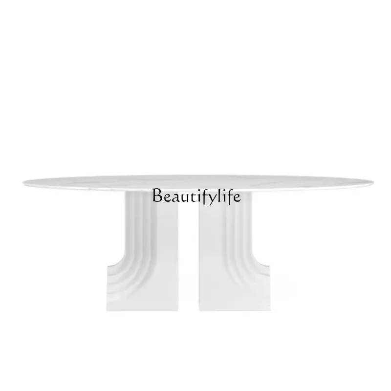 

Light luxury oval dining table Nordic style meeting casual table simple and modern
