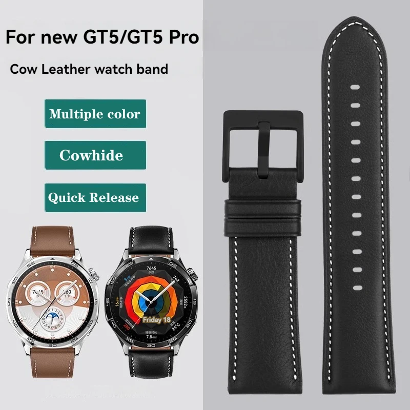 For New Huawei GT5 Strap GT5 Pro Soft Cowhide Watchband Smart Sports WATCH GT5 Ultimate Replacement Wristband Accessory 46mm