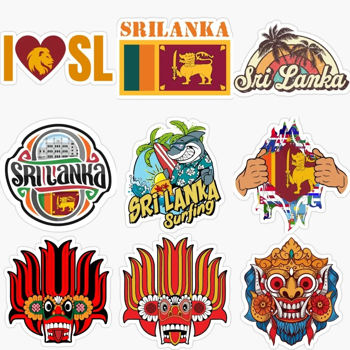 

Sri Lanka Flag Devil Mask Creative PVC Waterproof Stickers Accessories for Decorate Car Table Van Wall Room Fridge Off-road