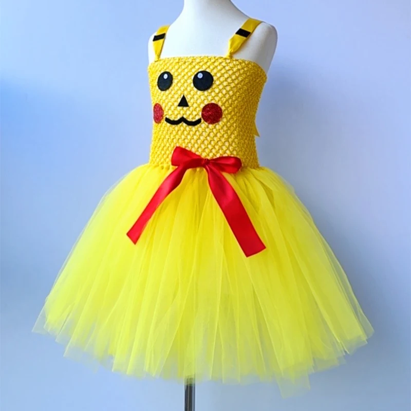 Yellow Cartoon Animals Picachu Cosplay Costumes for Baby Girls Birthday Party Halloween Tutu Dresses Kids Cosplay Outfits