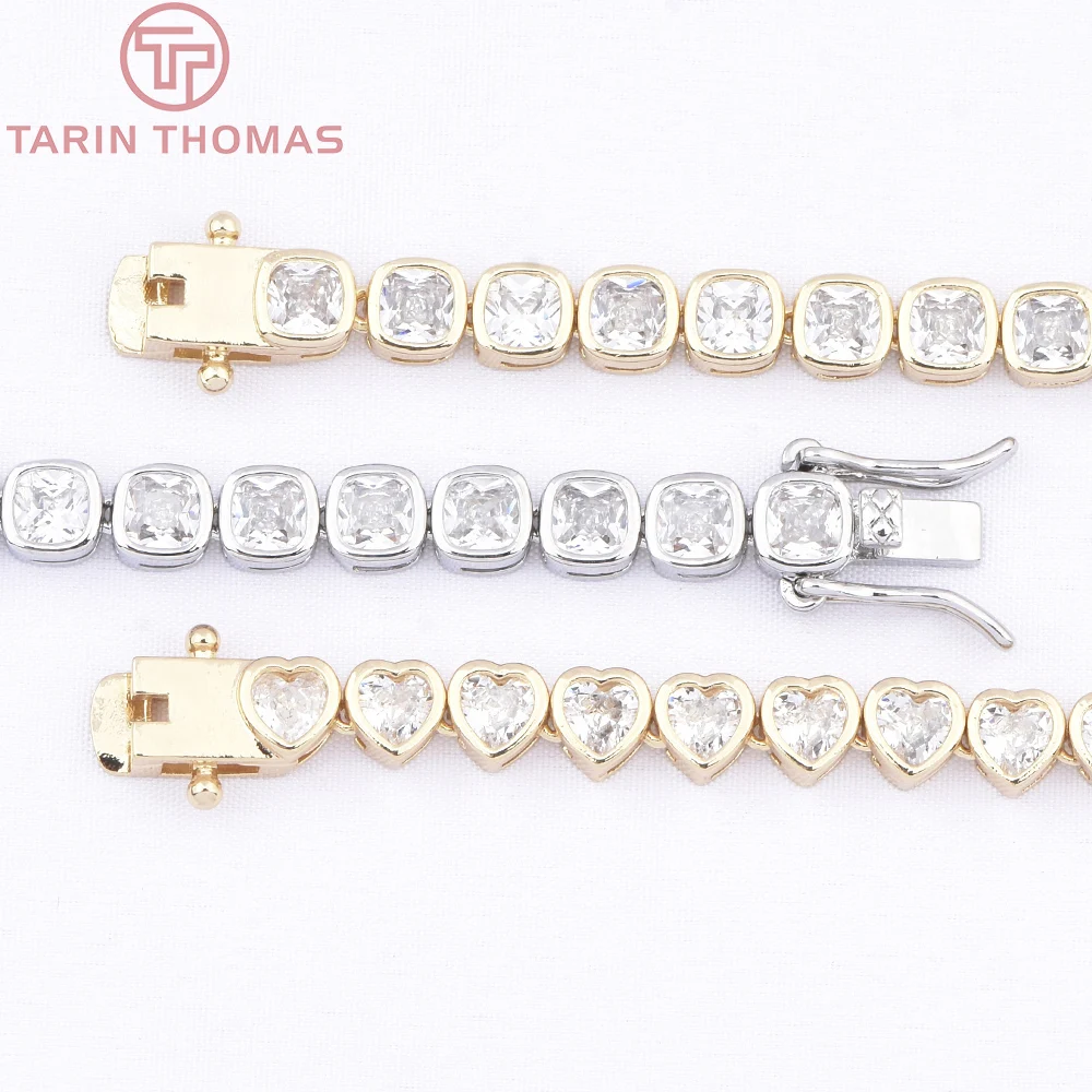 (10249) 1Piece 24K Gold Color Brass with Zircon Square Heart Shaped Finished Bracelet High Quality Diy Jewelry Making Findings