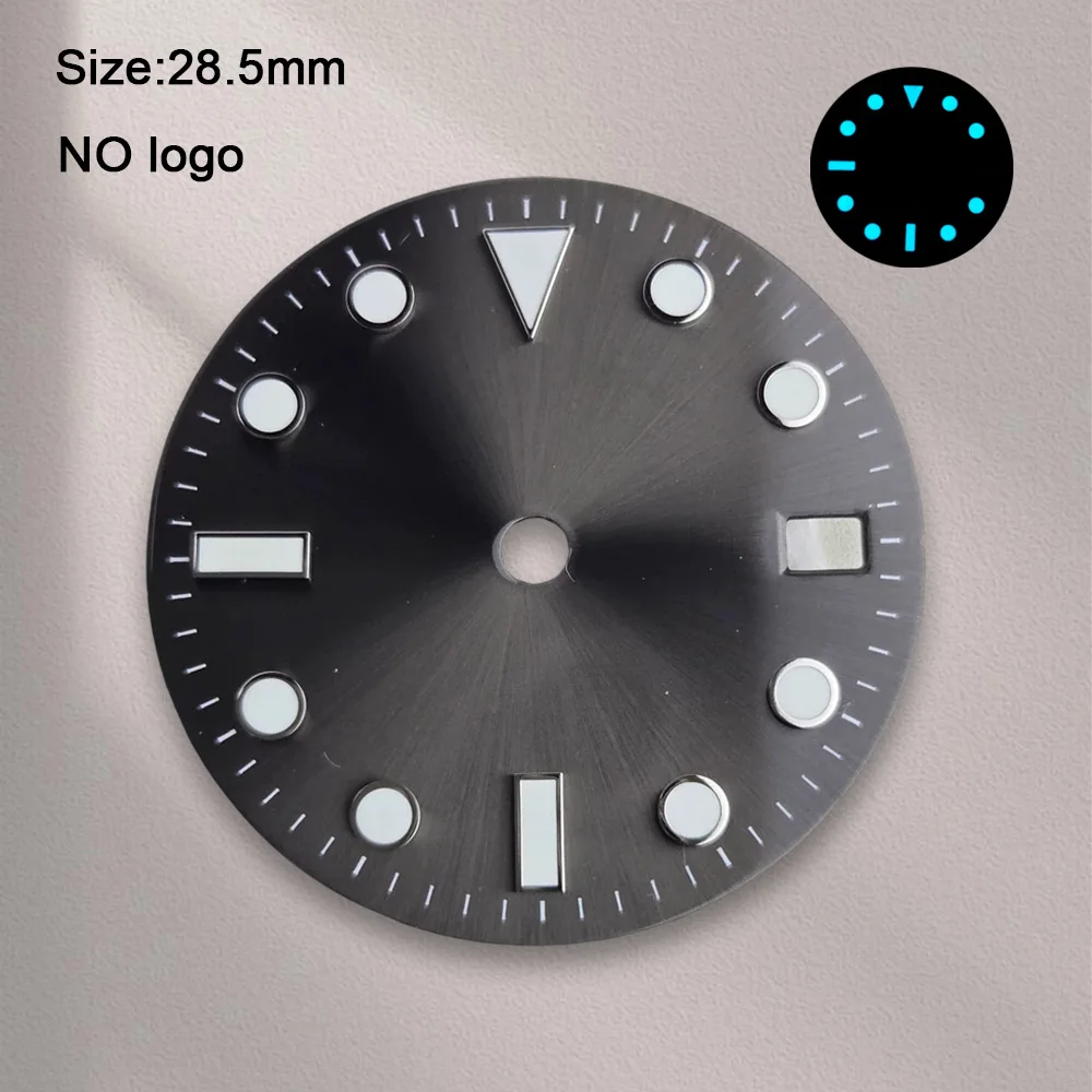 No Logo 28.5mm Blank Dial For NH35 Movement Ice Blue Luminous Custom Logo Watch Dials Hands Watch Modification Accessories
