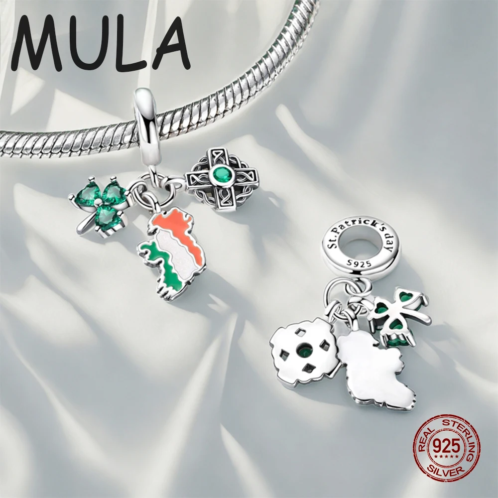 Mula 1pc novo 925 prata irlanda mapa pingente balançar encantos caber original cobra corrente charme pulseira diy fazendo presente