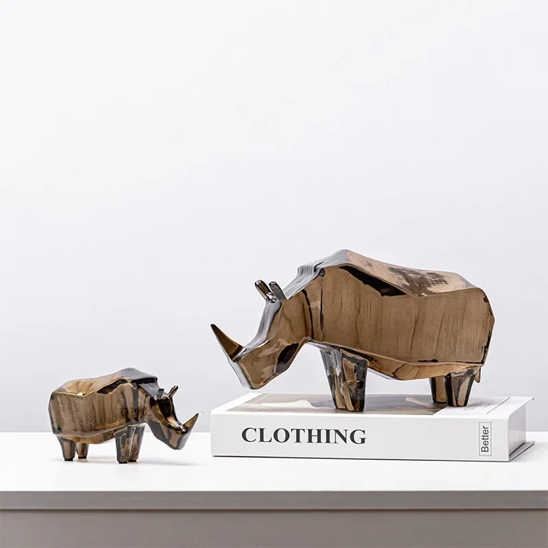 Simulation Animal Sculptures Resin Handicrafts Rhino Animal Figurines Hippos Rhino Decorative Figurines Home Decoration