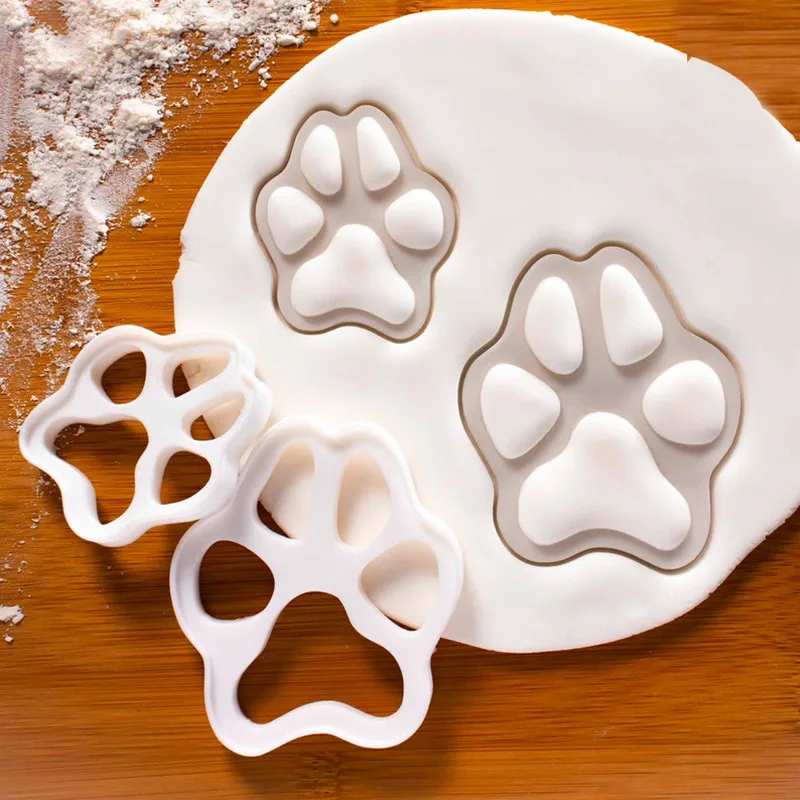 

New Cat Paw Print Cookie Cutter White Plastic Cartoon Kitten Footprint Pressable Biscuit Stamps Molds DIY Cake Decorating Tools