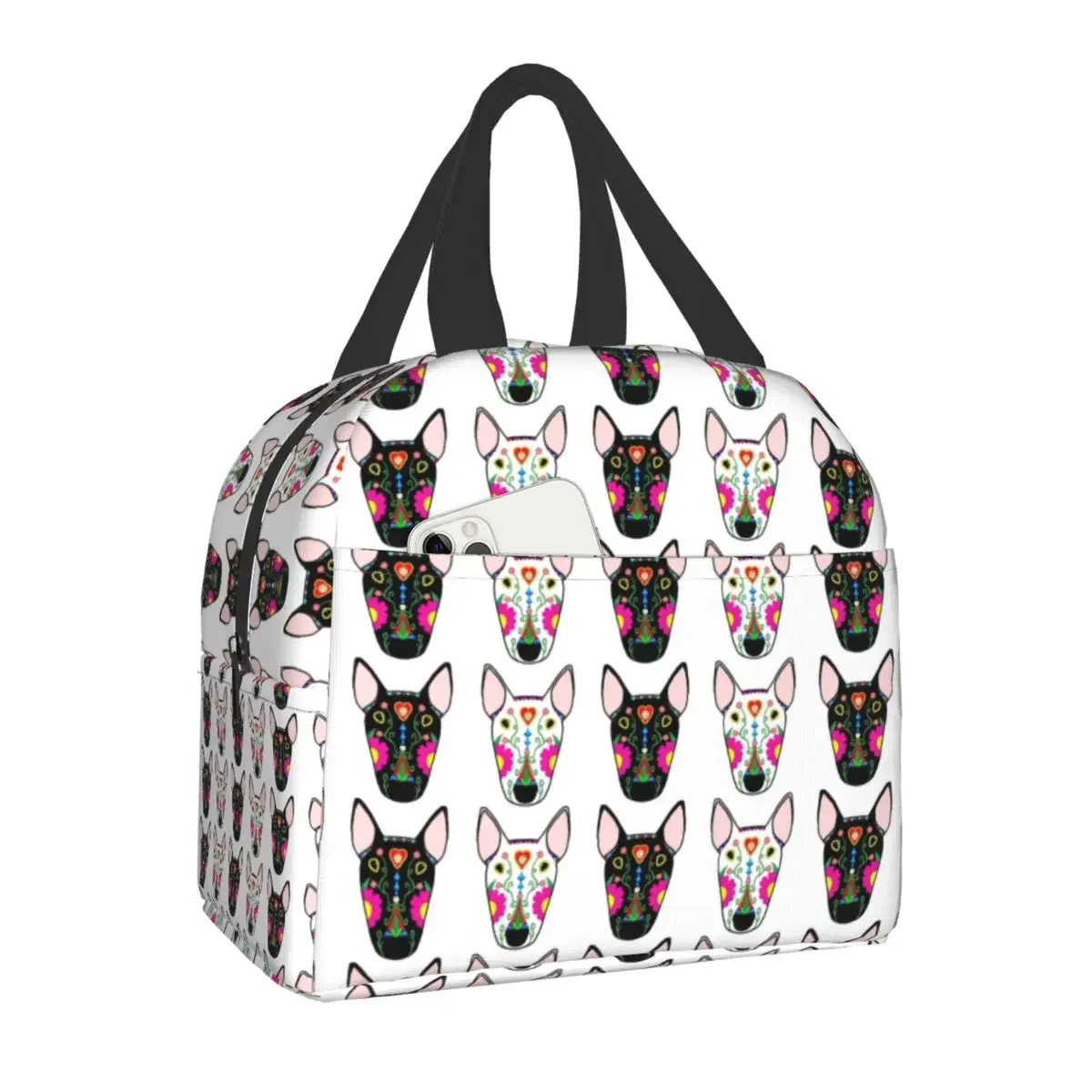 Bull Terrier Dog Repeat Pattern Insulated Lunch Bag for Women Waterproof Animal Thermal Cooler Lunch Tote Kids School Food Box
