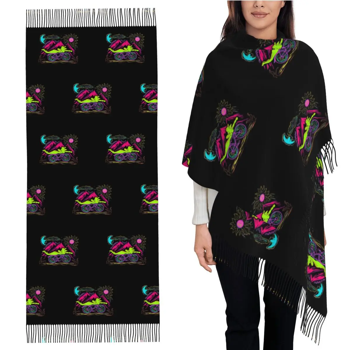 

Bicycle Day 1943 LSD Acid Hofmann Trip Hallucinogen Scarf Tassel Scarves for Women Shawls and Wraps Long Fall Winter Shawl Wrap