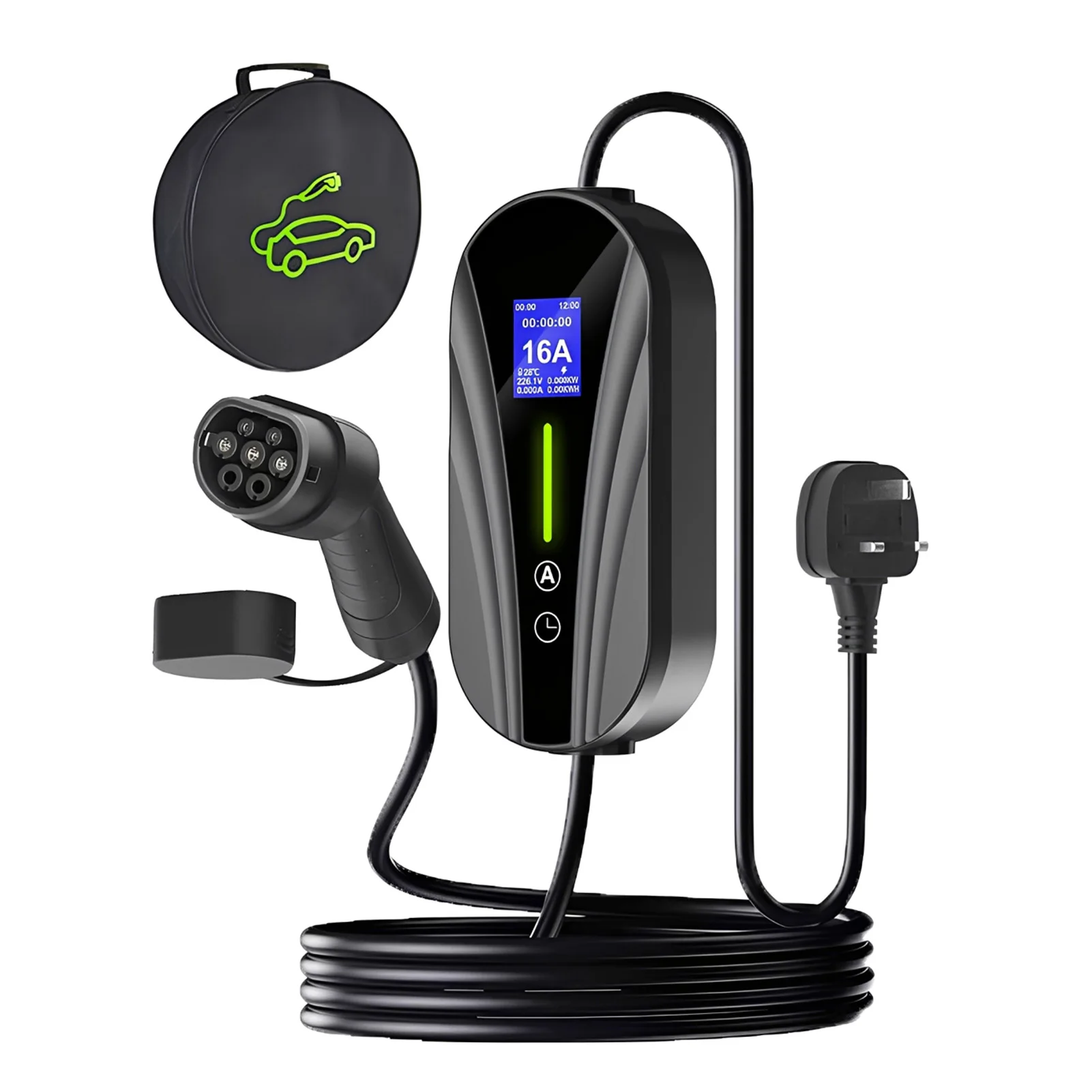 EV Charger 16A 3.5KW Type 2 ICE 62196-2 Charger with Screen Portable Charger EVSE UK Plug Flame Retardant Protect