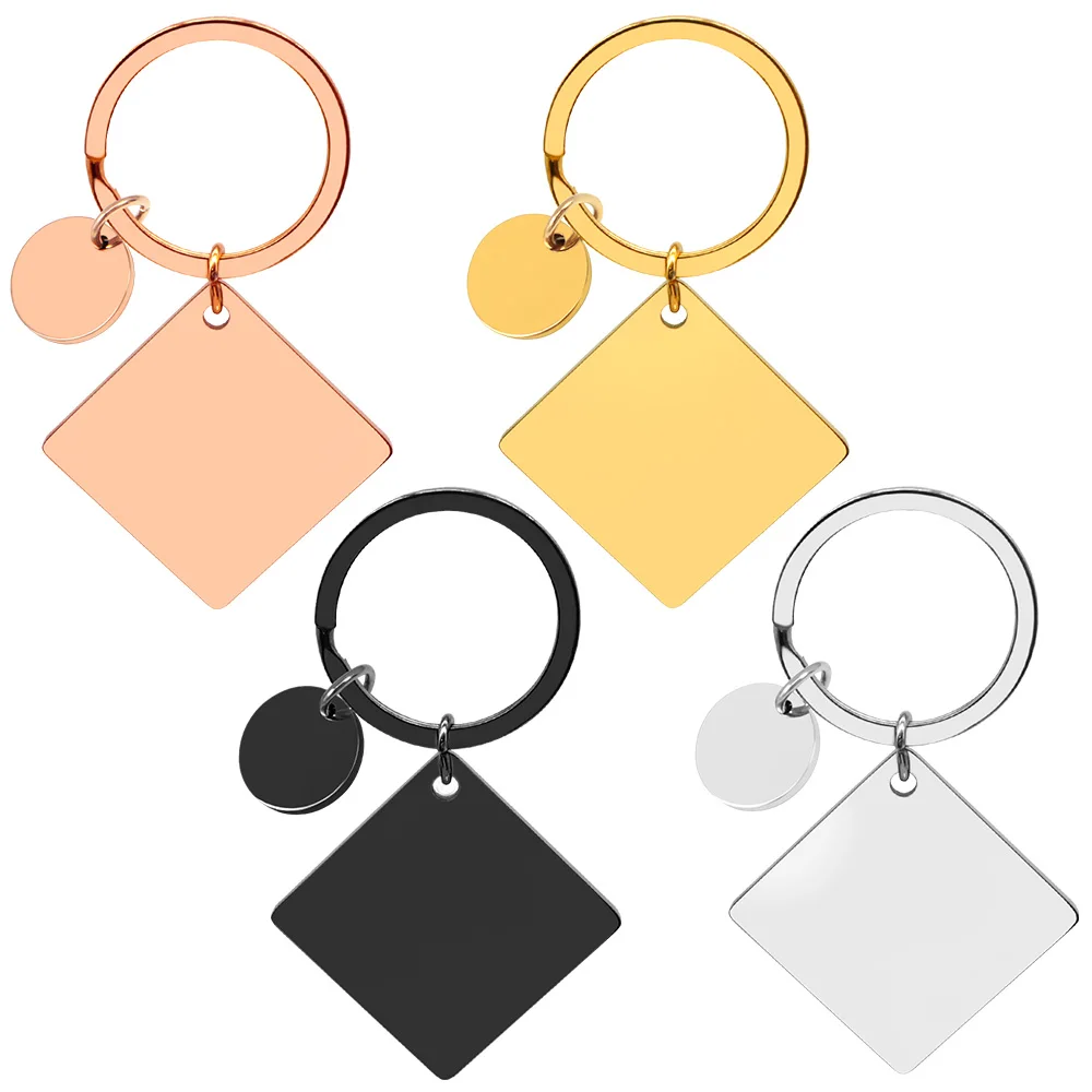 20Sets Pet Dog ID Tag Stainless Steel Mirror Metal Blank Square Personalized Keychain Keyring Engravable Anti-lost Accessories