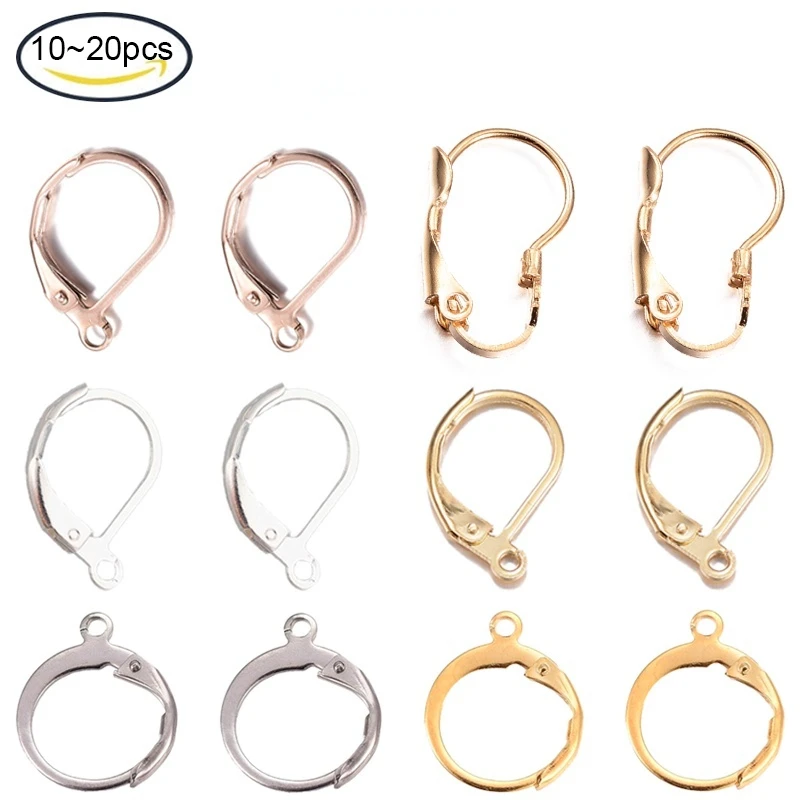 

10-20PCS 304 Stainless Steel Leverback Earring Findings with Loop Ring Golden 14.5x12x2mm Hole: 1.2mm Jewelry making DIY