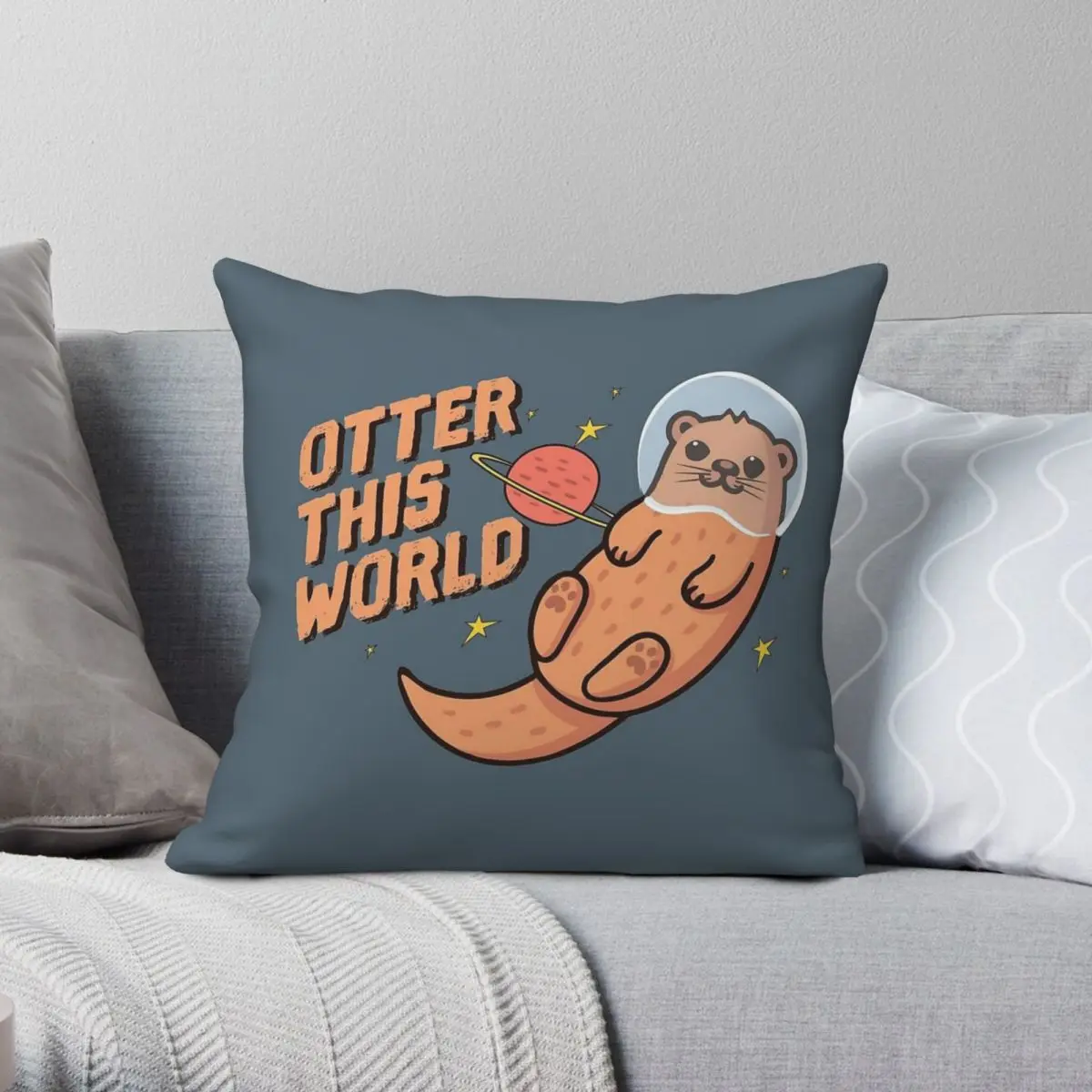 Otter This World Pillowcase Polyester Linen Velvet Pattern Zip Decorative Sofa Cushion Cover