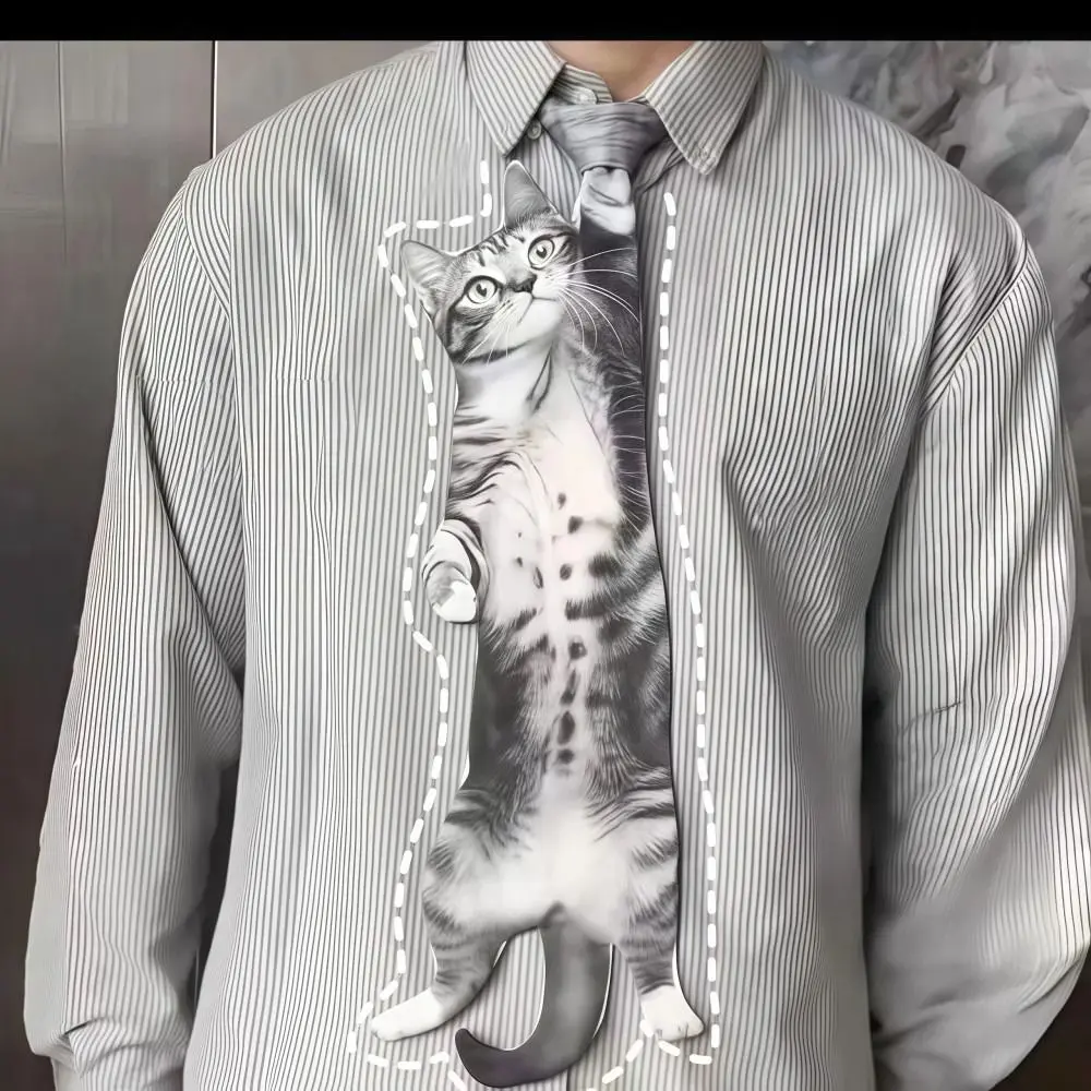 3D Cat Cat-shaped Men's Tie Animal Pattern Lifelike Kitten Necktie Novelty Satin Fabric Creative Neck Tie For Wedding and Party