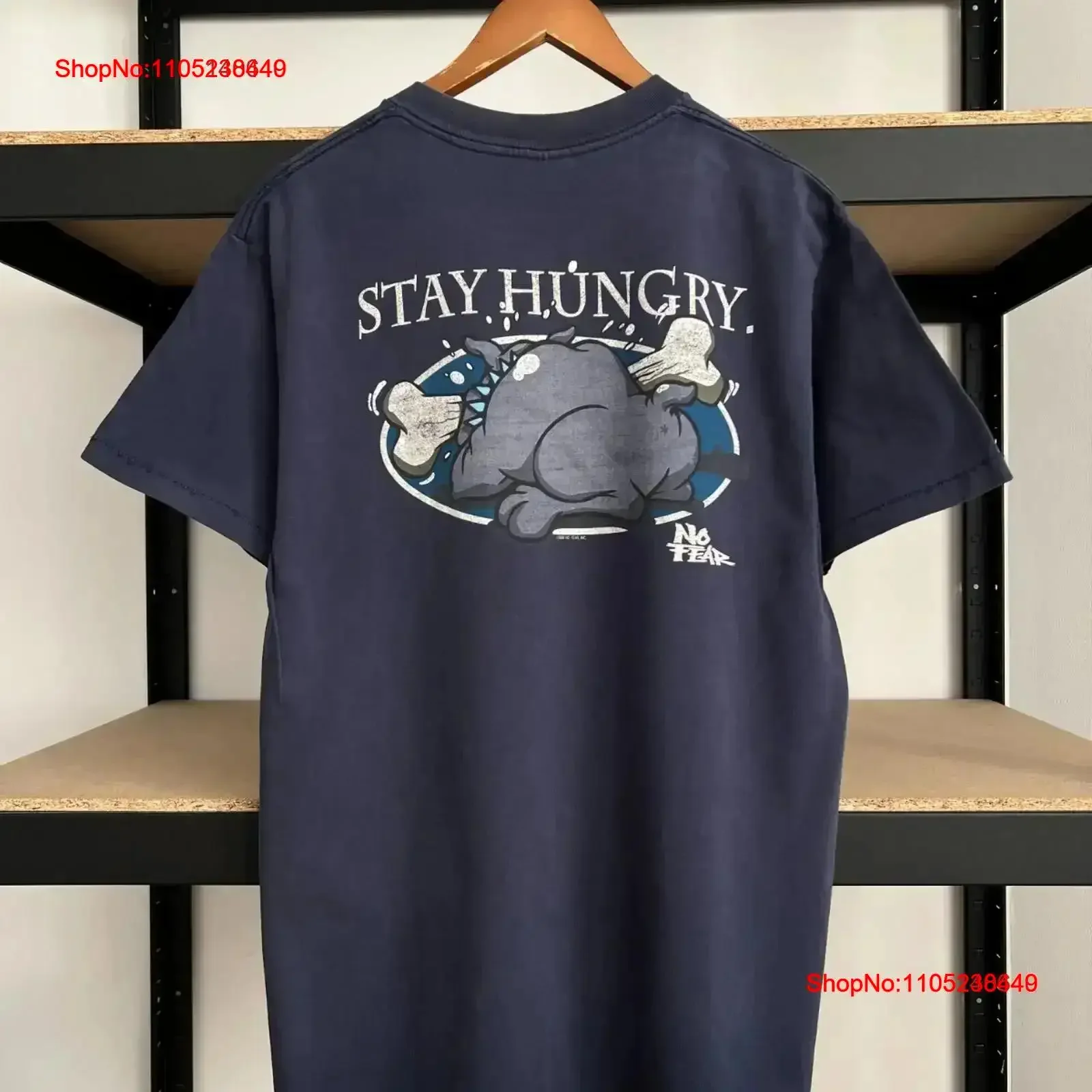 Vintage 1996 No Fear Stay Hungry Dog Navy T shirt Sz L Washed Versatile Breathable designer clothes Slightly vintage Washed