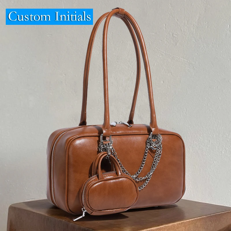 Custom Initials Composite Bags For Women Luxury Designer Handbags Purses 2025 New In PU Oil Wax Leather Chain Underarm Shoulder