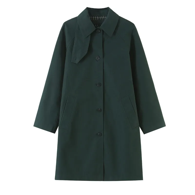Guobioziy 2026 New Smart Casual Commute Women Mid Length Trench Coat Lapel Collar Single Breasted Loose Raglan Windbreaker