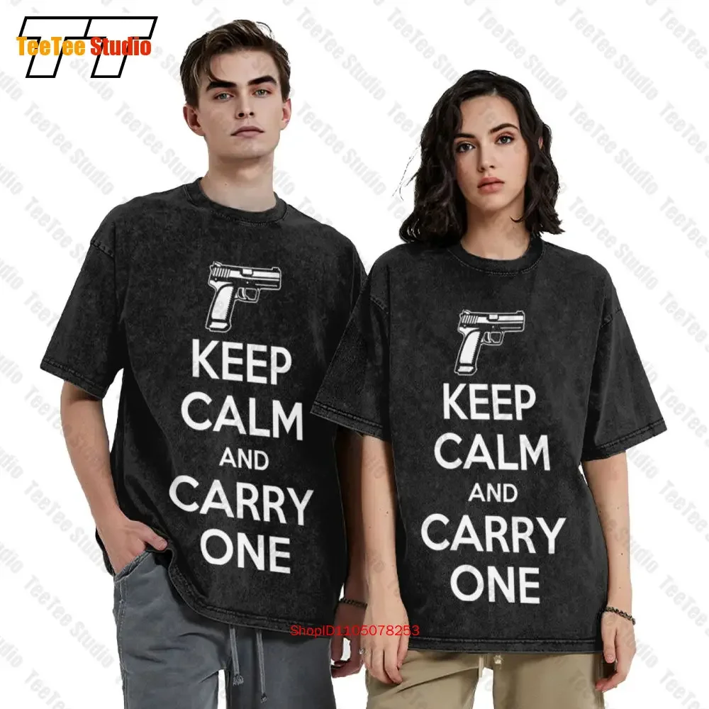 Keep Calm And Carry One Pistol 2Nd Amendment Gun Control Vintage Oversized T-Shirt 6R2U