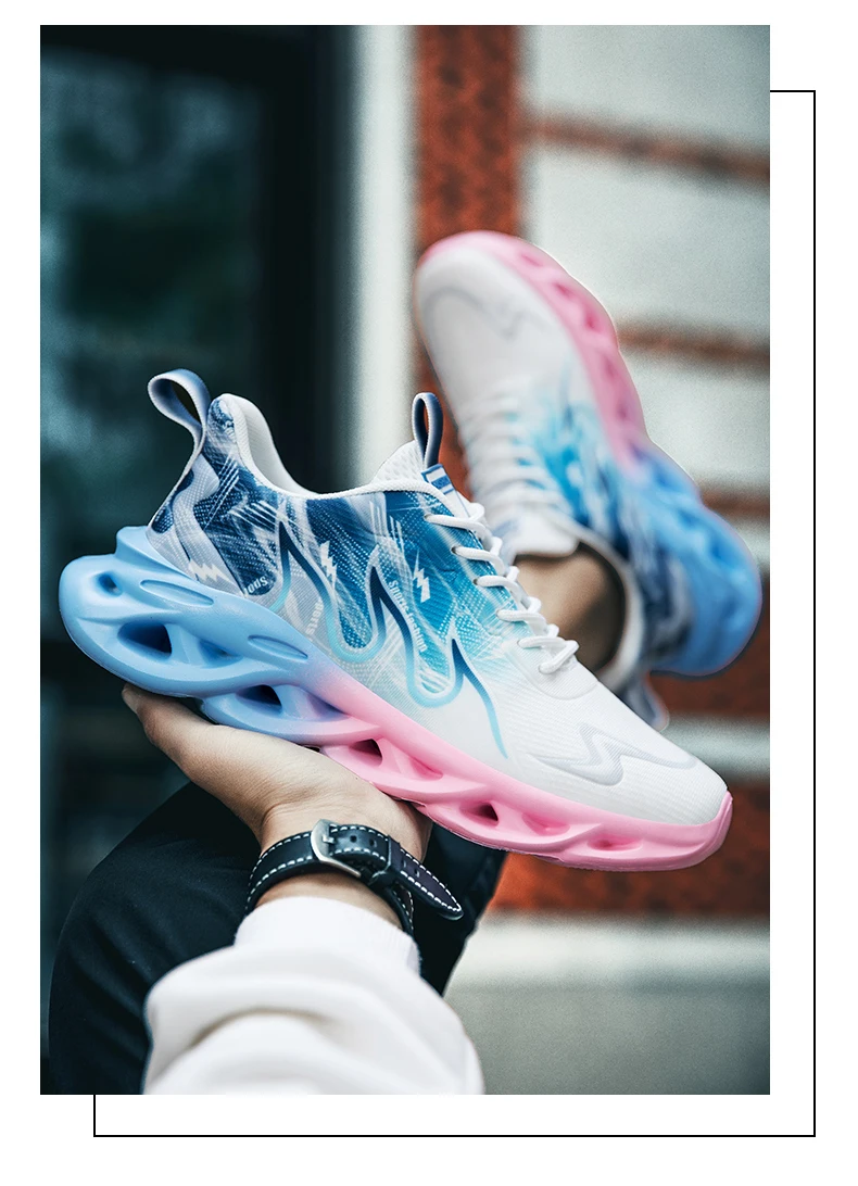 Atmungsaktive Laufschuhe für Herren, modische Sneaker mit Farbverlauf und spezieller Sohle, leichte, stoßdämpfende Sportschuhe mit Schnürung. – Detail 20