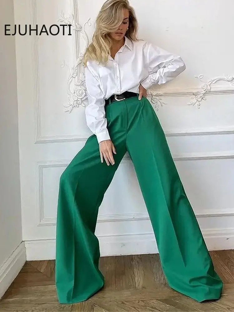 2024 New Spring Summer Women\'s Casual Straight Classic Green Black Rose Red High Waist Pants Korean Wide Leg Trousers For Women