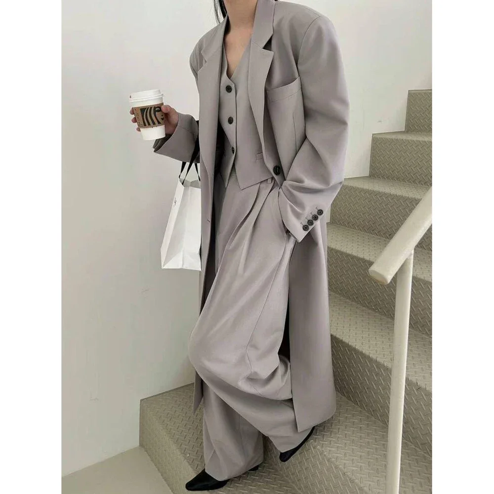 Grey Loose Women Blazer Lengthening Lapel Single Breasted Formal Prom Custom Made Jacket 1 Piece Saudi Arabia Dress