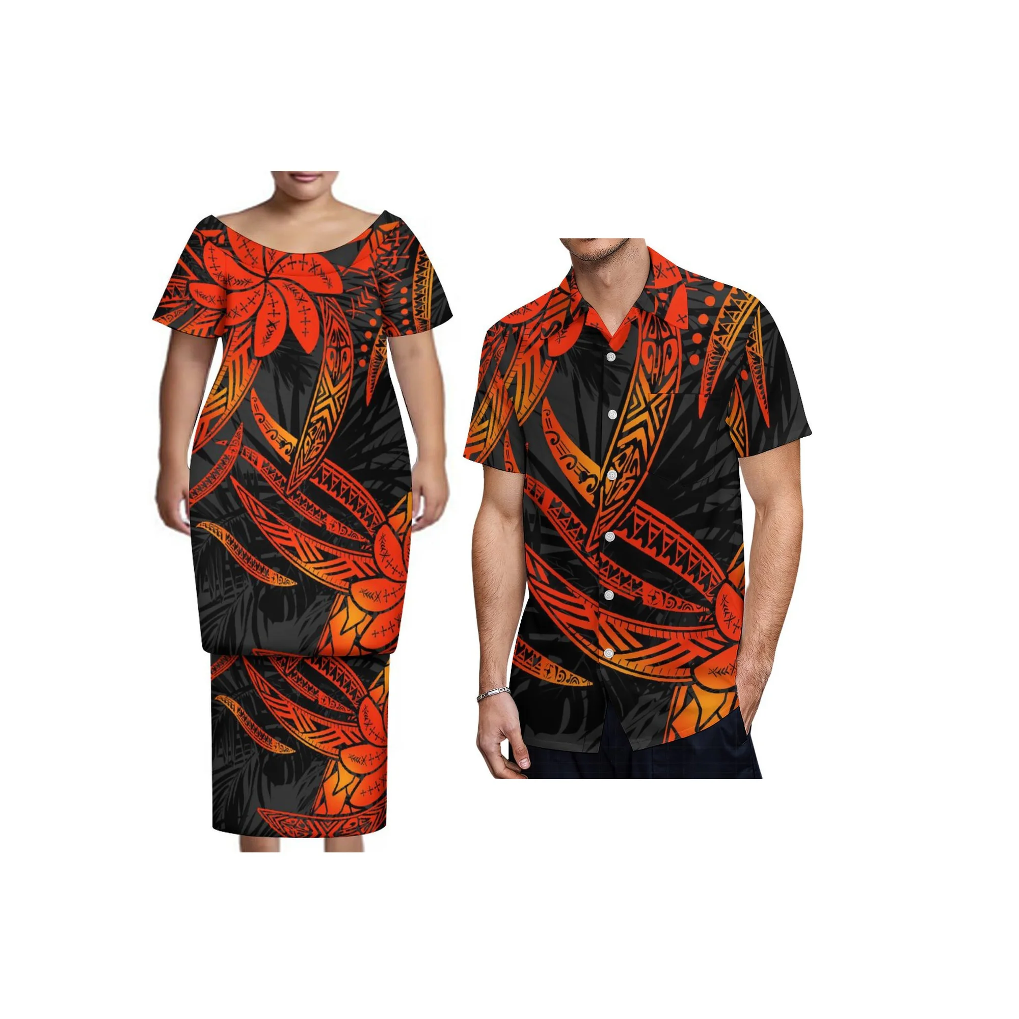 Plus Size Women 2 Piece Outfits Sets Dress Custom Fiji Print Tonga Puletasi Dress Samoa Ptaha Short Sleeve Dresses