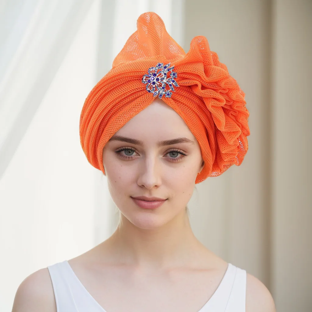 أحدث قبعة بونيه عمامة للنساء الأفريقية السيارات Geles Aso Oke ربطة الرأس المصنوعة بالفعل الحجاب مسلم رئيس التفاف وشاح قبعة النيجيري #4