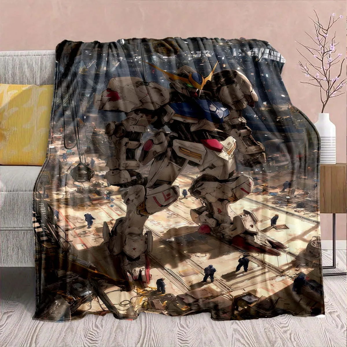 Gundam Anime Flannel Blanket - Soft Warm Perfect for Sofa, Bedding Camping Travel Office Home Decor -QJY