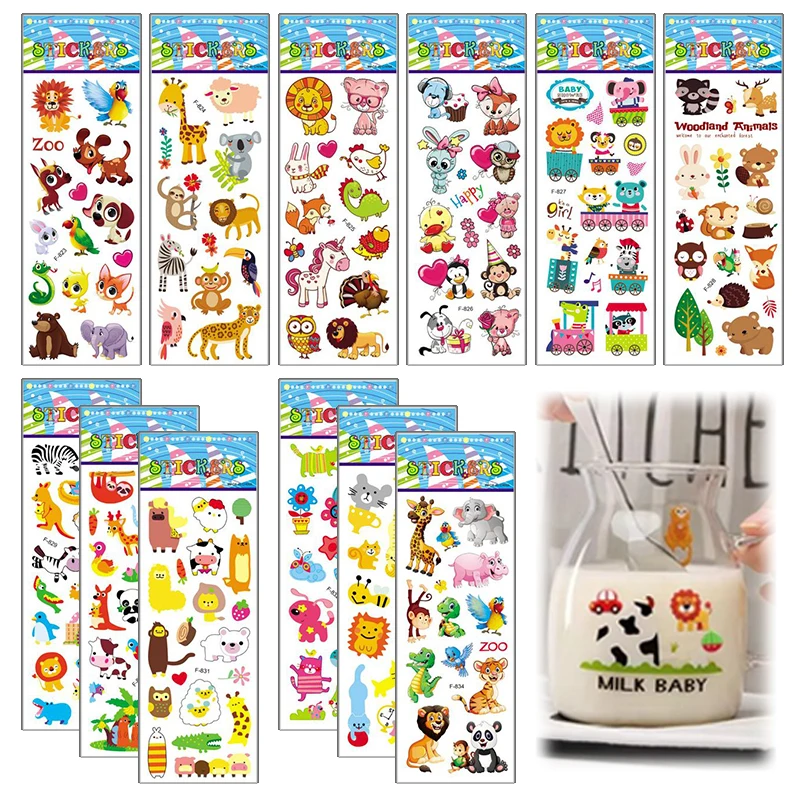 6~24pcs Children Stationery Stickers Cartoon Animal Style Student Supplies Classroom Reward Reusable for Christmas Gift TMZ