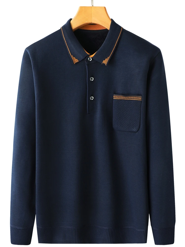 

Утепленный вязаный свитер на флисовой подкладке для мужчин среднего возраста, теплый базовый слой, осенне-зимняя модная одежда, длинный рукав