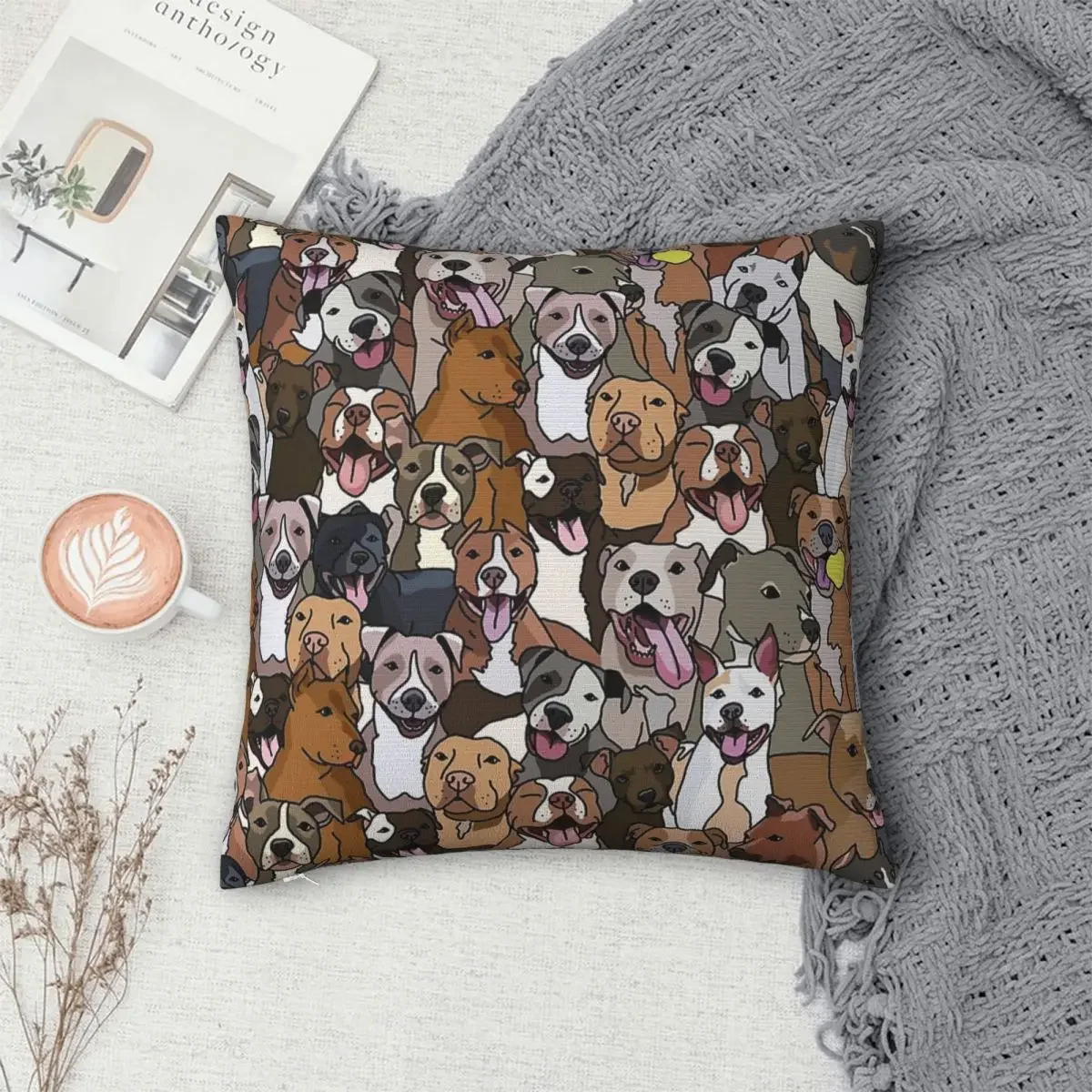 Pitbull Dog Pattern All The Mutts Pillowcase Polyester Pillows Cover Cushion Comfort Throw Pillow Sofa Decorative Cushions Used