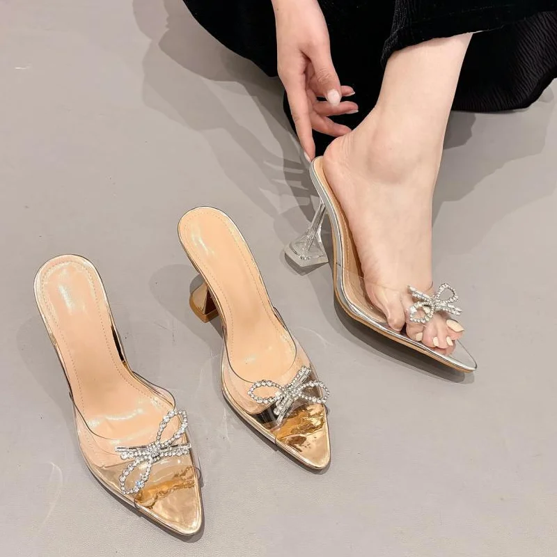 Nouvelles sandales d'été à talons hauts pour femmes, talons en verre de vin, chaussures à talons hauts en biscuits à bout pointu, pantoufles à lanières