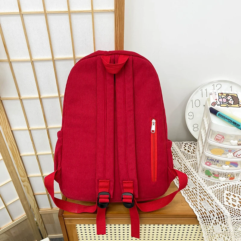 Solid Star Twist Zipper Large Capacity Corduroy School Bag Simple Backpack 2024 Hot Sale Bags for Girls and Boys Bolsos Colegio