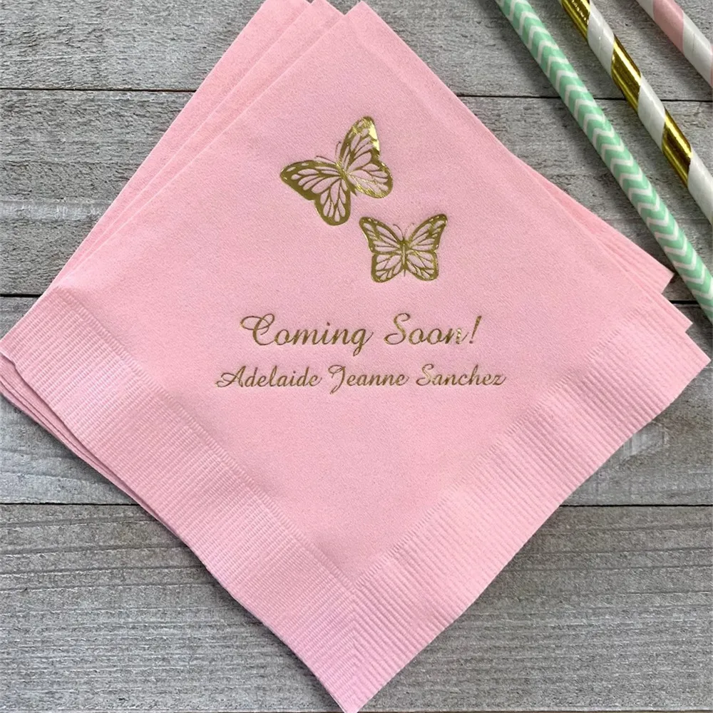 Personalized Napkins Beverage Luncheon Dinner Guest Towel Sizes Avail Baby Shower Birthday Butterfly Butterflies LOTS of colors