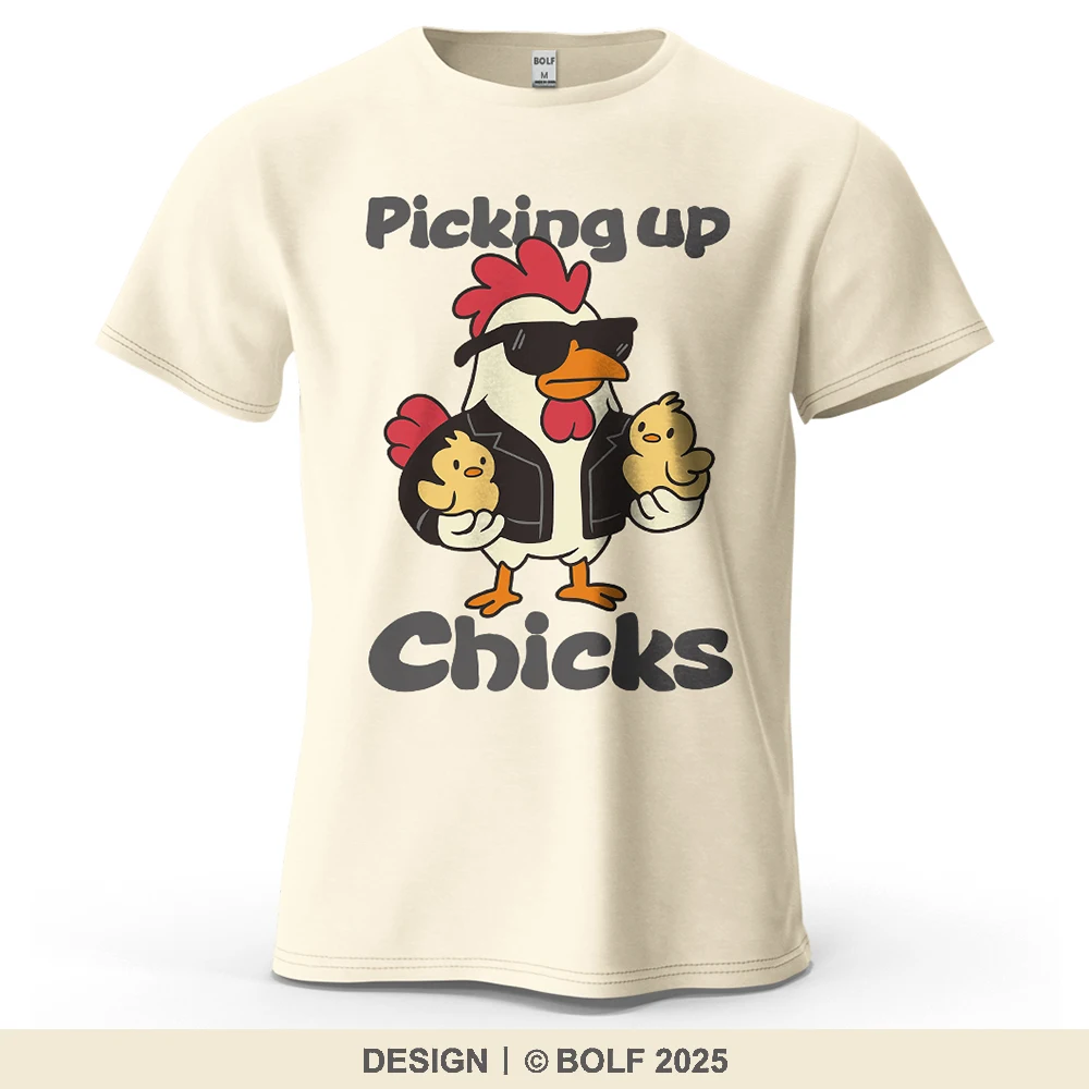 Picking Up Chicks Bedrucktes Herren-T-Shirt aus 100 % Baumwolle, übergroße Tierschnitt-Grafik-T-Shirts für Damen, Tops, T-Shirts, lässige Streetwear