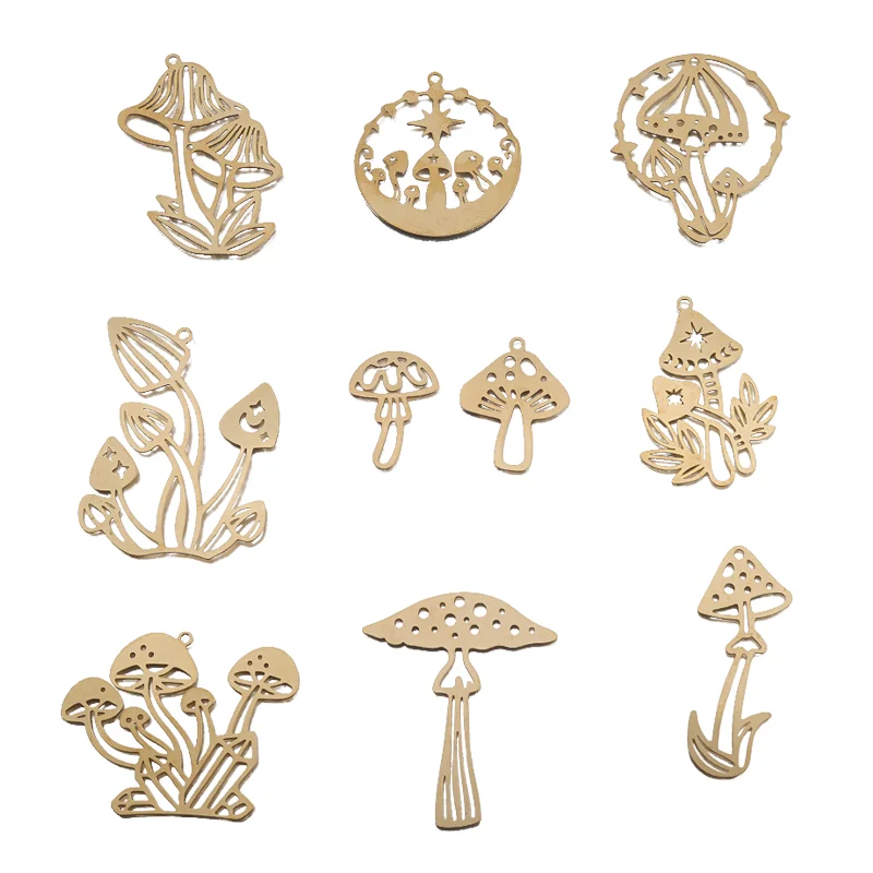 4pcs/lot Raw Brass Mushroom Charms Craft Supplies Pendants For Earrings Necklace Jewelry Making Accessories