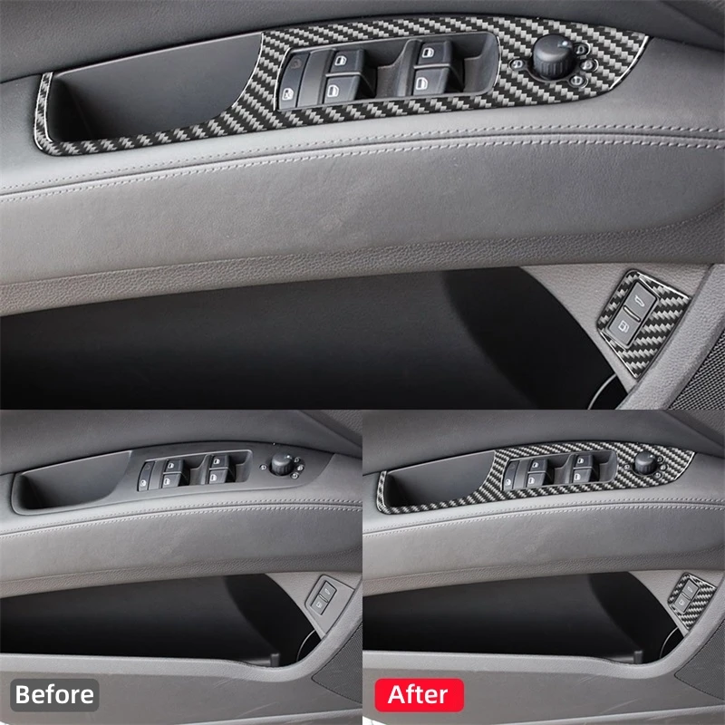 For Audi Q7 2007-2015 Accessories Carbon Fiber Interior Car Windows Lifting Control Panel Decorative Sticker Cover Trim Frame