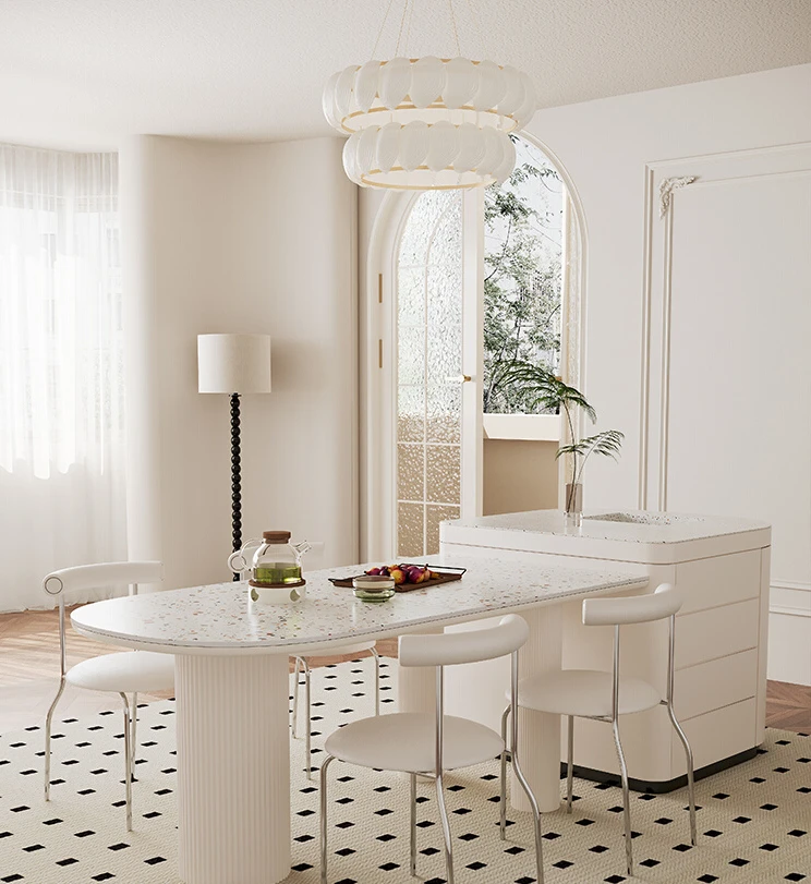 French slate dining table and chairs combination modern terrazzo island dining table living room home