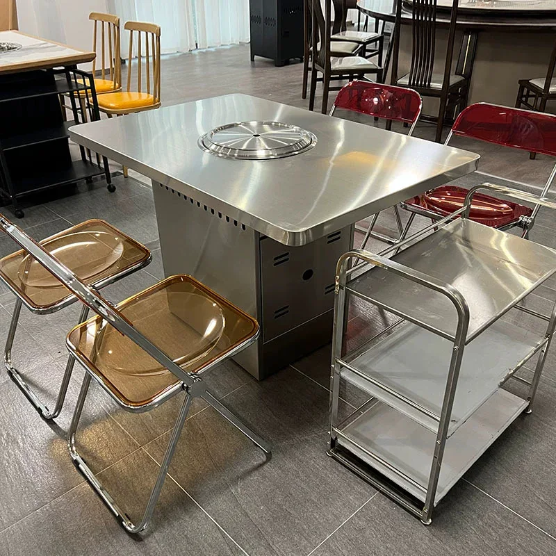 

Commercial Barbecue Hotpot Coffee 6 Seats Table 160*80cm Multi-Material Dining Table Coffee Table