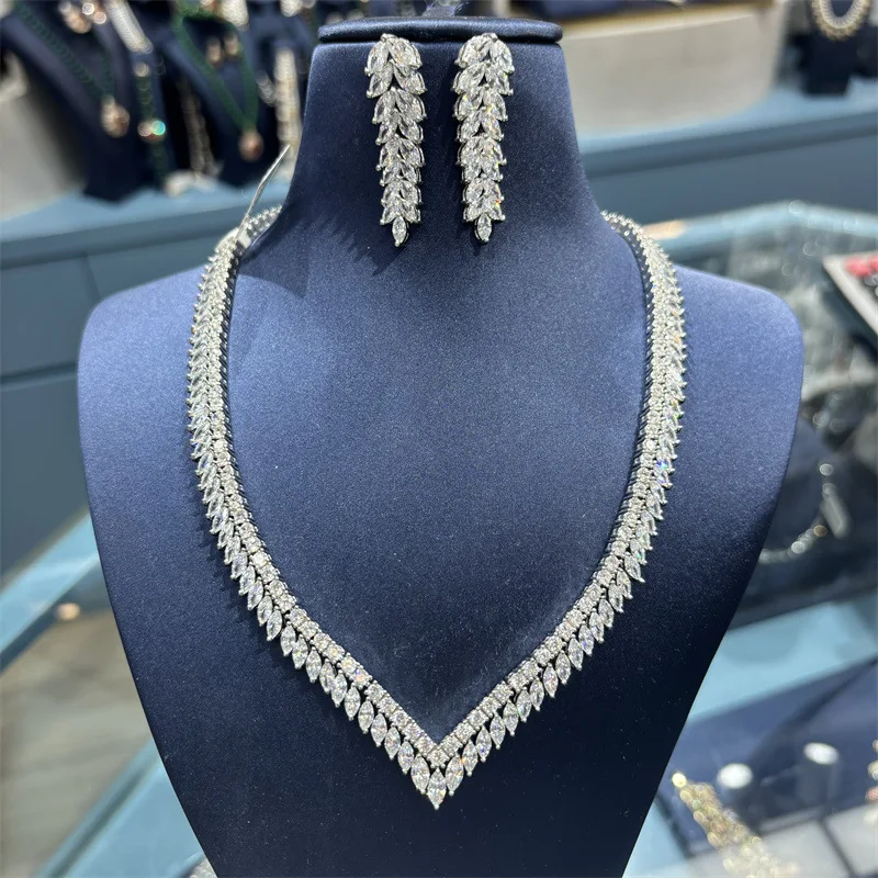 

Light luxury style retro luxury women's long temperament wheat ear tassel earrings necklace high-grade zircon bridal earrings je