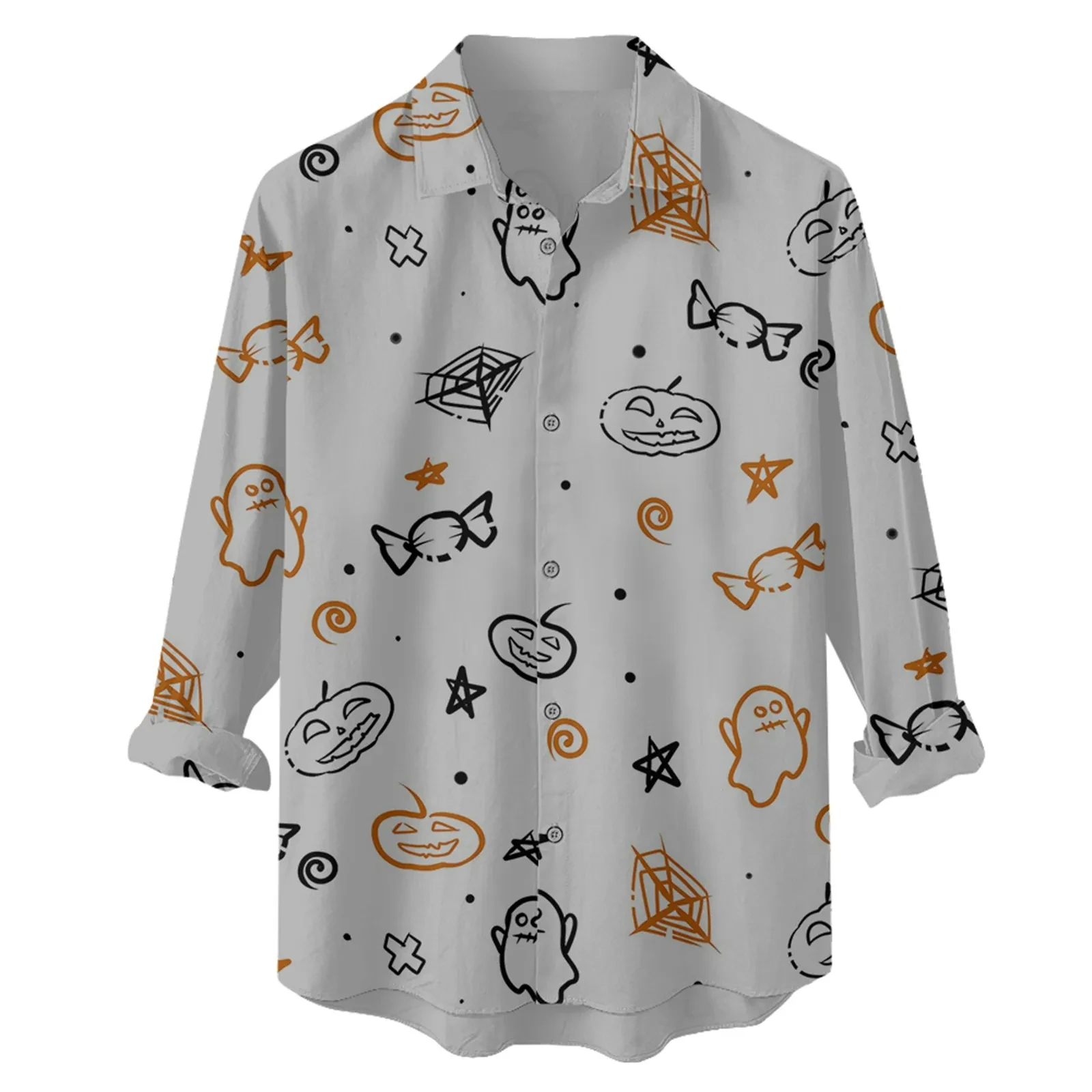 

New Halloween Candy Print Men's Long Sleeve Shirt Fashion Open Lapel Men's Tops Large Size Casual Men's Shirt 2024